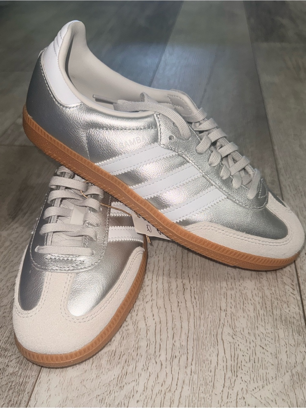 Adidas Samba OG Youth 5 Metallic Silver White Gum Sneakers KK2327 NWT